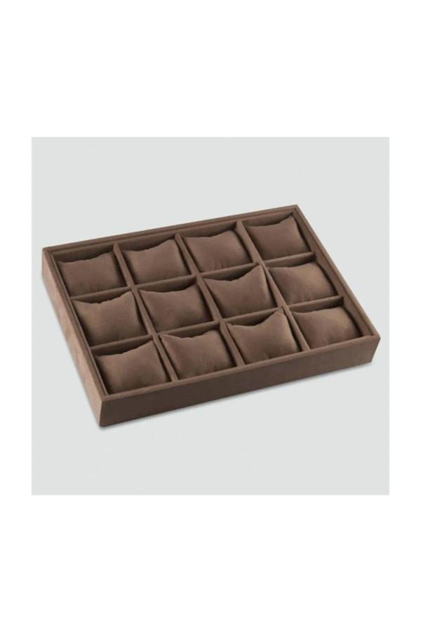 Su Aksesuar Takı Süet Kumaş Kahverengi 34/24 Cm Saat Ve Bileklik Kutusu - Image 1