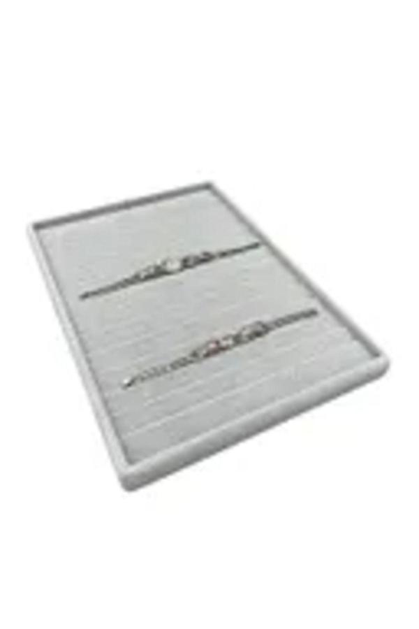 Megass Dekor Yerli Üretim Madrid Model Süet Kumaş Gri Renk 34/24 Cm Kademeli Çekmece Ici Bileklik-Kolye Standı - Image 1