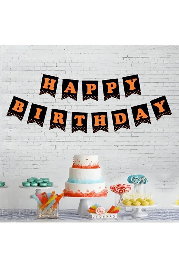 Alsepeteavm Happy Birthday Fosforlu Turuncu Harf Afiş - Image 1
