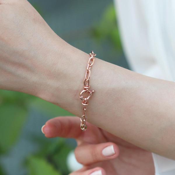 Trend Geçme Zincirli Rose Gold Kaplama Hallow Bileklik - Image 1