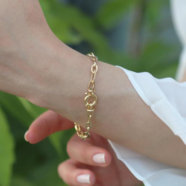 Trend Geçme Zincirli Gold Kaplama Hallow Bileklik - Image 1