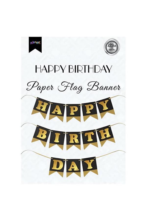 Alsepeteavm Happy Birthday Siyah Zemin Altın Harf Afiş - Image 1
