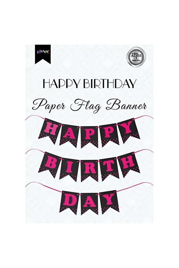 Alsepeteavm Happy Birthday Siyah Zemin Fuşya Harf Afiş - Image 1