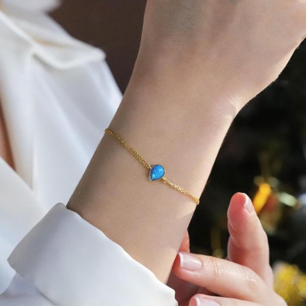Opal Damla Modeli Gold Kaplama Gümüş Bileklik - Image 1