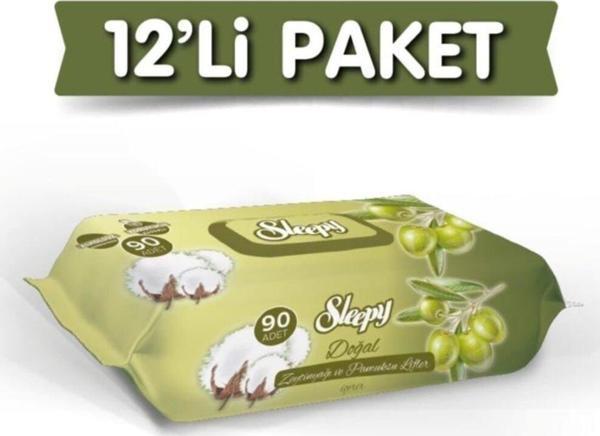 Sleepy Islak Havlu Zeytinyağı-pamuksu Lifler 90 Lı X 12 Adet (1080 Yaprak) - Image 1