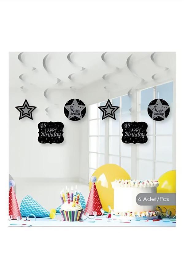 Alsepeteavm Happy Birthday Gümüş Spiral Sarkıt Süs - Image 1