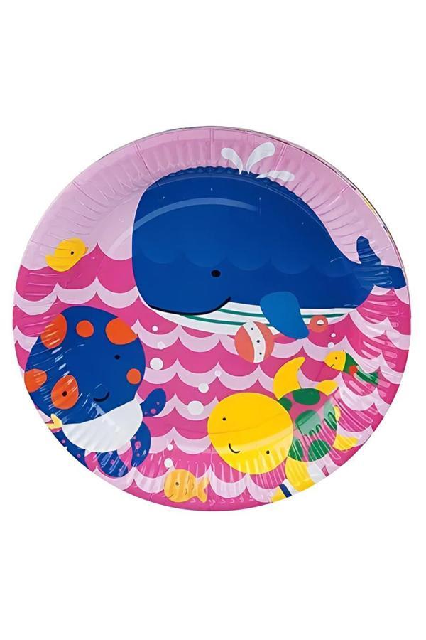 Alsepeteavm Neşeli Balıklar Pembe Karton Tabak 23cm - Image 1