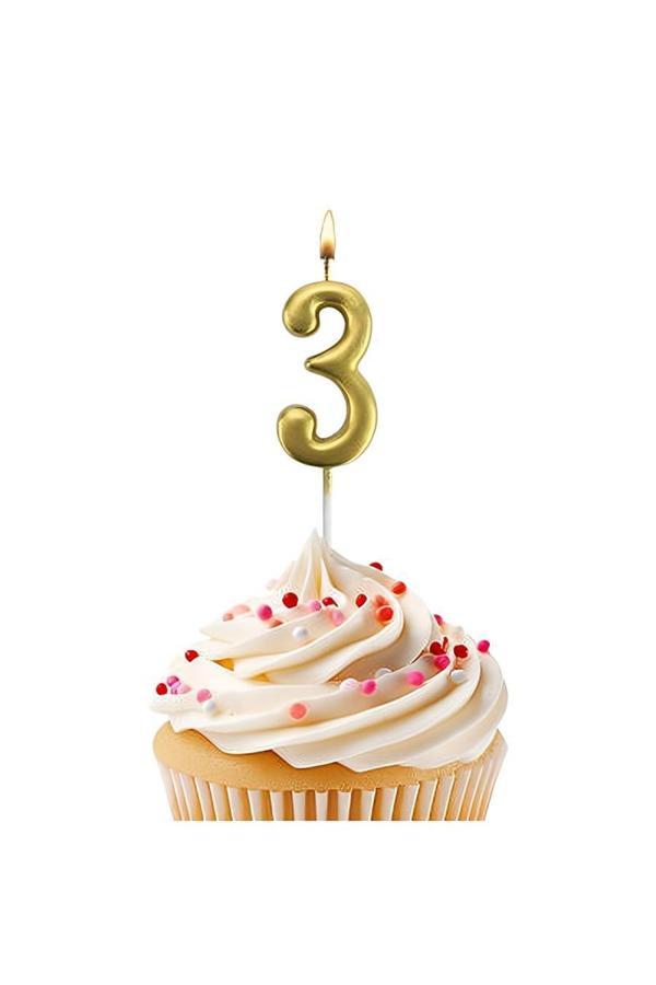 Alsepeteavm Gold Stick Numeral Candles 7cm No: 3 - Image 1