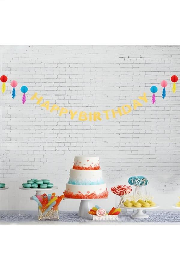 Alsepeteavm Petekli Kağıt Zincir Süs Püsküllü Happy Birthday - Image 1