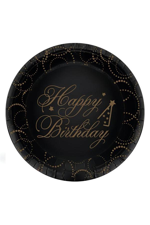 Alsepeteavm Black Happy Birthday Elegant Paper Plates - Image 1