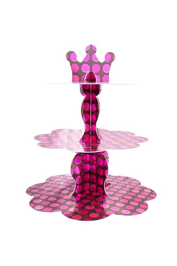 Alsepeteavm Metalik Fuşya Puantiyeli Cupcake Standı - Image 1