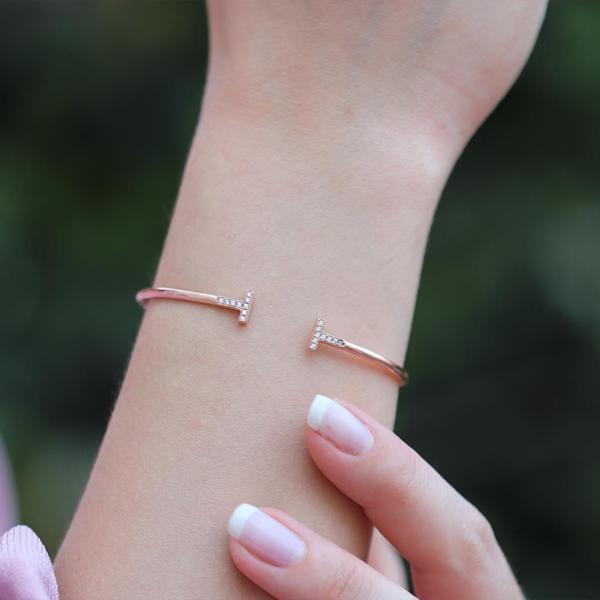 Tiff Modeli Zirkon Taşlı Rose Gold Kaplama Kelepçe - Image 1