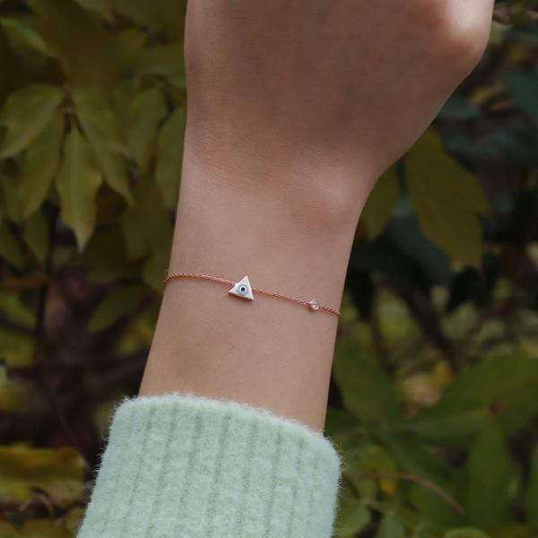 Üçgen Figürlü Zirkon Taşlı Mine İşli Rose Gold Kaplama Gümüş Bileklik - Image 1