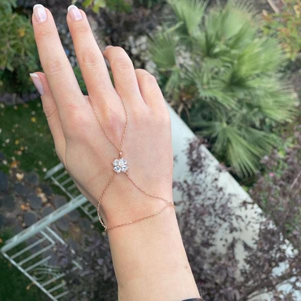 Zirkon Taşlı Yonca Rose Gold Kaplama 925 Ayar Gümüş Şahmeran - Image 1