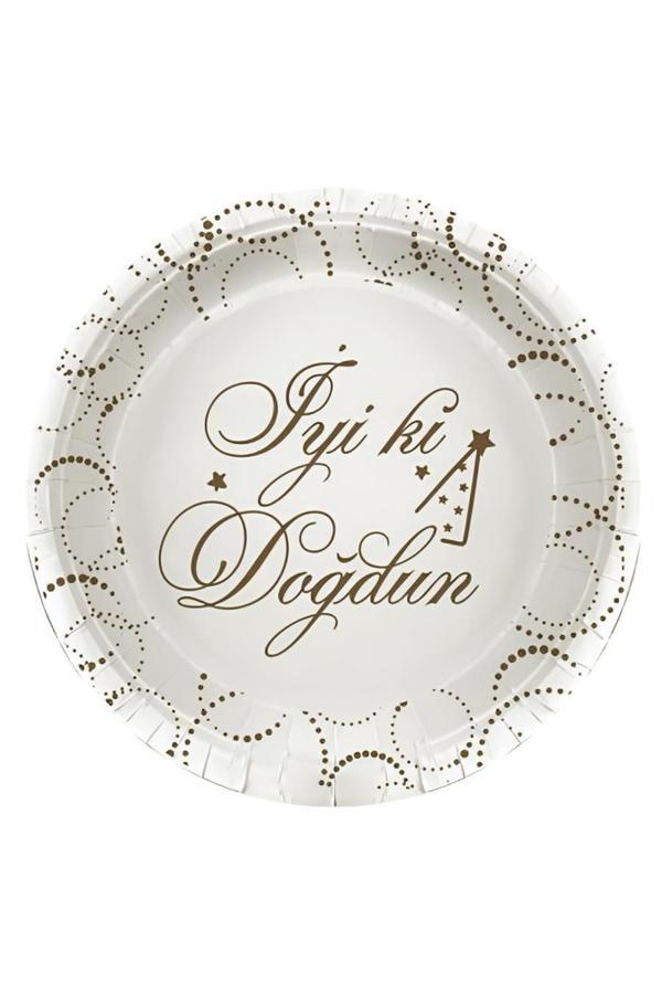 Alsepeteavm İyi ki Doğdun Elegant Beyaz Karton Tabak 23cm - Image 1