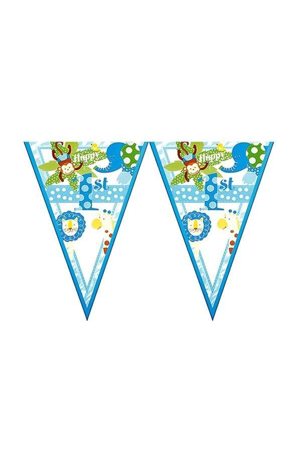 Alsepeteavm Cheerful Animals Triangle Flag Banner Blue - Image 1