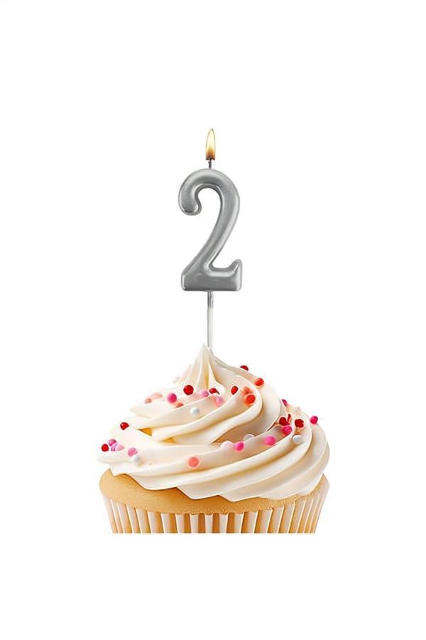 Alsepeteavm Silver Stick Numeral Candles 7cm No: 2 - Image 1