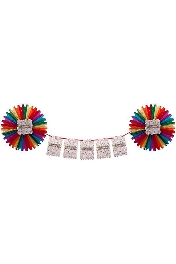 Alsepeteavm Colorful Doğum Günün Kutlu Olsun Paper Fan Decoration Set - Image 1