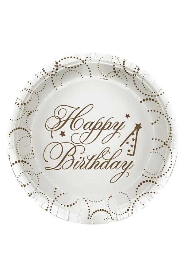 Alsepeteavm White Happy Birthday Elegant Paper Plates - Image 1