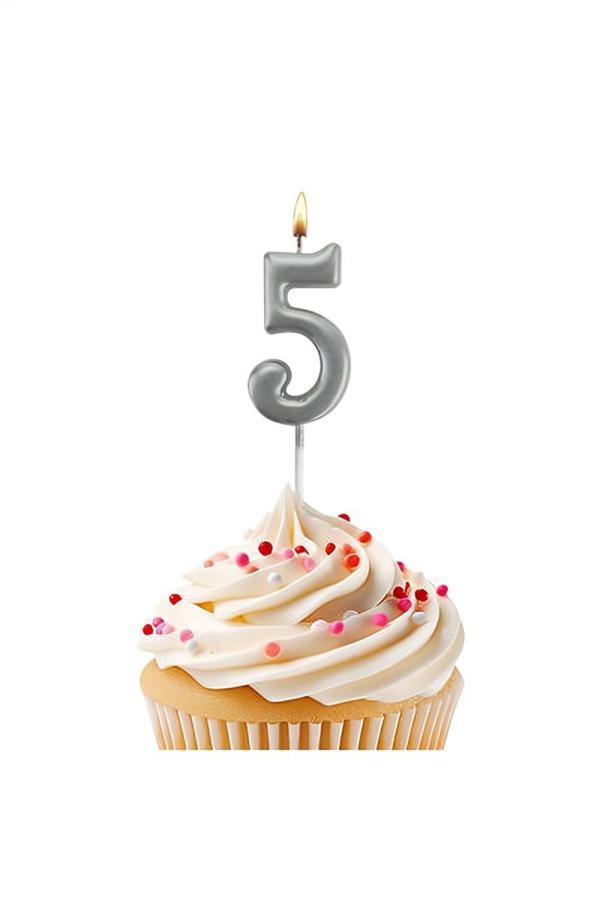 Alsepeteavm Silver Stick Numeral Candles 7cm No: 5 - Image 1