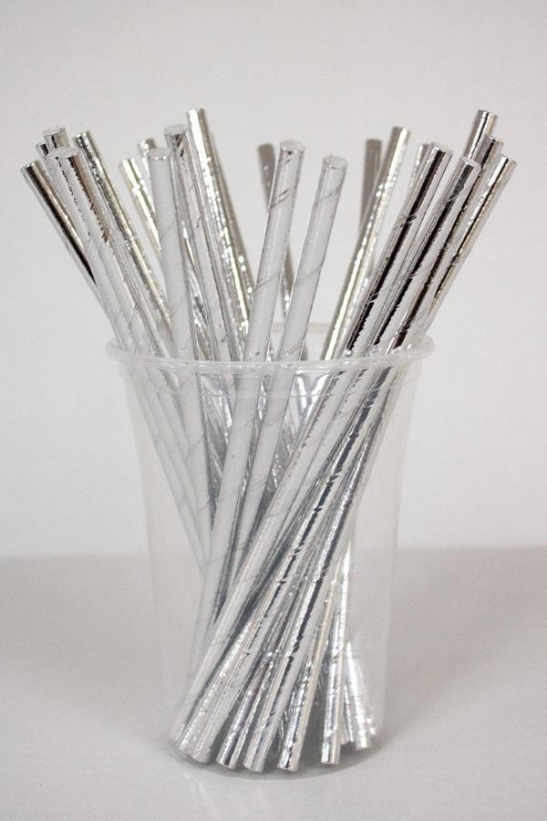 Alsepeteavm  Dolphin Kağıt Pipet Metalize Gümüş 22cm 25li - Image 1