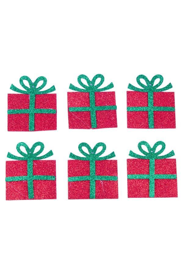Alsepeteavm  Süslü Hediye Paketi Simli Eva Ağaç Ve Hediye Süsü 7x7cm 6lı - Image 1