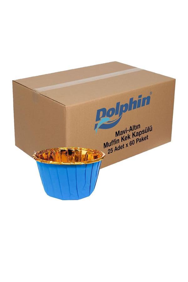 Alsepeteavm  Dolphin Muffin Kek Kapsülü Mavi-altın 25 Adet X 60 Paket-koli - Image 1