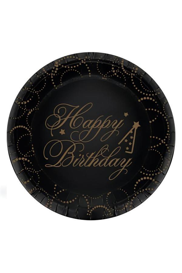 Alsepeteavm Happy Birthday Elegant Siyah Karton Tabak 23cm - Image 1