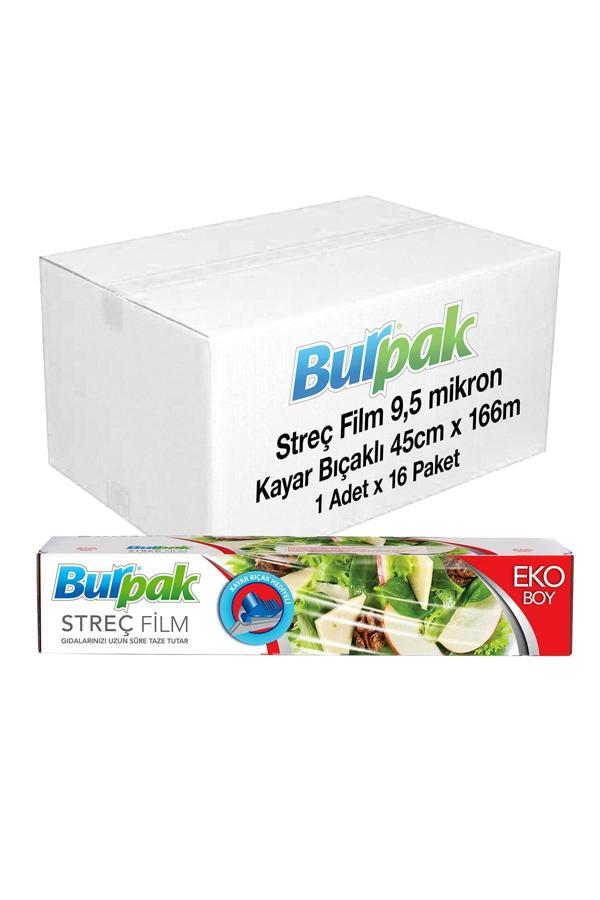 Alsepeteavm  Burpak Kayar Bıçak Hediyeli Streç Film 45cm X 166m 10mic X 16 Paket (koli) - Image 1