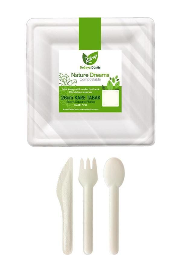 Alsepeteavm  Roll-up Doğa Dostu Ekolojik Yemek Seti 6 Kişilik 26cm - Image 1