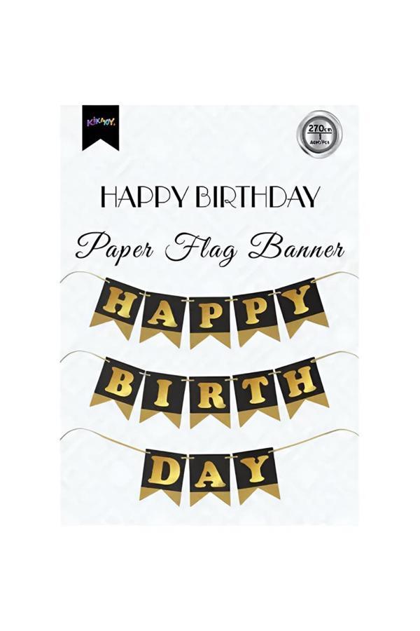 Alsepeteavm Black Happy Birthday Banner with Gold Letters - Image 1