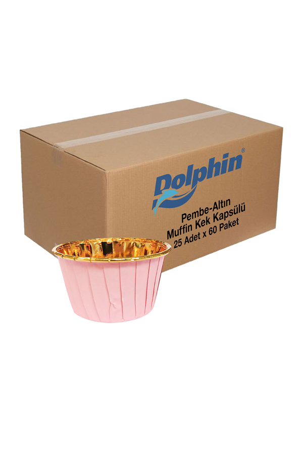 Alsepeteavm  Dolphin Muffin Kek Kapsülü Pembe-altın 25 Adet X 60 Paket-koli - Image 1