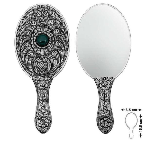 Alsepeteavm Gümüş Akik Taşlı El Aynası - Image 1