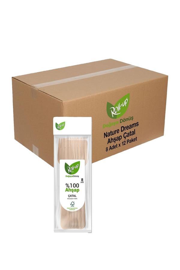 Alsepeteavm  Roll-up Doğaya Dönüşümlü Ahşap Çatal 8 Adet X 12 Paket - Image 1