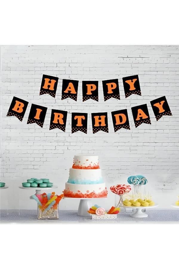Alsepeteavm Black Happy Birthday Banner with Orange Letters - Image 1