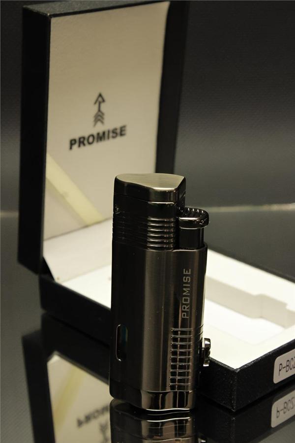 Alsepeteavm Promise 3 Torch/Alevli ve Özel Kutulu Metal Gaz Göstergeli Lüks Çakmak (Füme) - Image 1