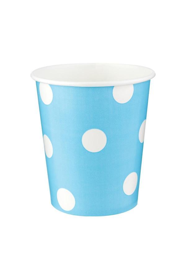 Alsepeteavm  Roll-up Karton Bardak Beyaz Puantiyeli Açık Mavi 200cc-8oz 8li - Image 1