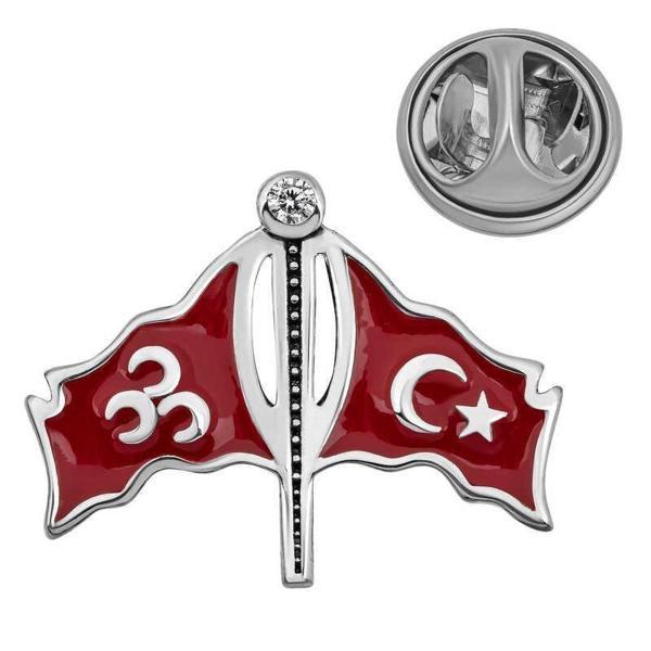 Alsepeteavm Gümüş Üç Hilal Türk Bayrağı Rozet - Image 1