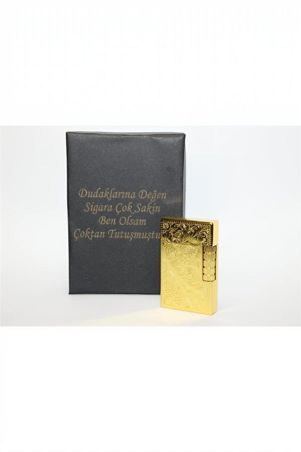 Alsepeteavm Kişiye Özel Dupont Tarz Çelik Gövde Çakmak (Gold) YÇ1204012 - Image 1