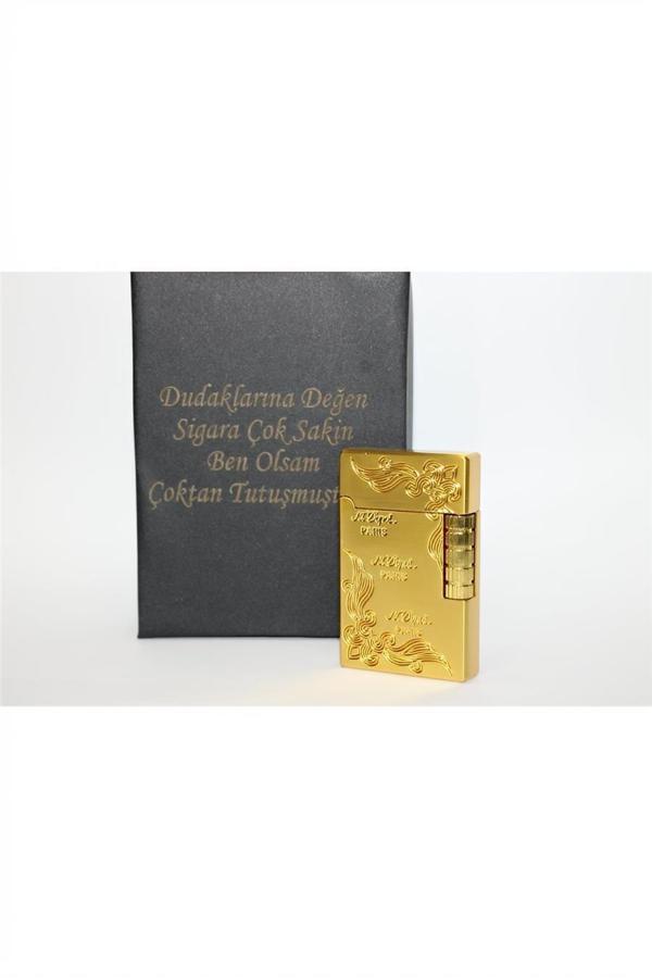 Alsepeteavm Kişiye Özel Dupont Tarz Çelik Gövde Çakmak (Gold) YÇ1204015 - Image 1
