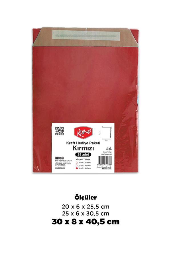 Alsepeteavm  Roll-up Kraft Hediye Paketi Kırmızı 30x8x40,5x4,5 25li - Image 1