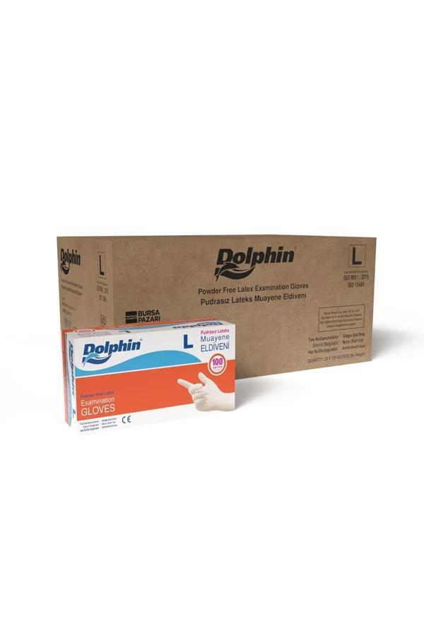 Alsepeteavm  Dolphin Pudrasız Lateks Muayene Eldiveni L Beden 100 Adet X 20 Paket - Mdr - Koli - Image 1