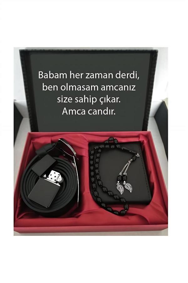 Alsepeteavm Amca ya Hediye Cüzdan Kemer Tespih Çakmak Seti - Image 1