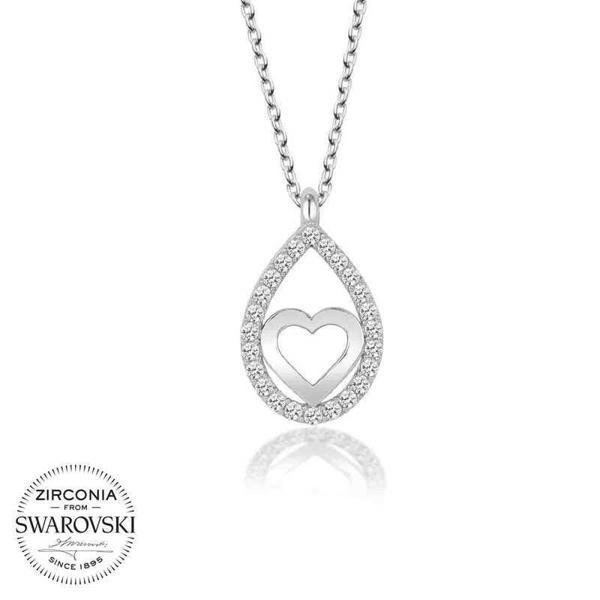Alsepeteavm Swarovski Taşlı Gümüş Damla Kalp Bayan Kolye - Image 1