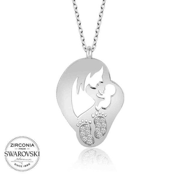 Alsepeteavm Swarovski Taşlı Gümüş Anne Bebek Bayan Kolye - Image 1