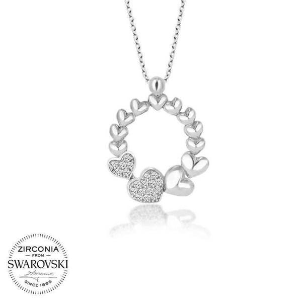 Alsepeteavm Swarovski Taşlı Gümüş Çember Kalp Bayan Kolye - Image 1