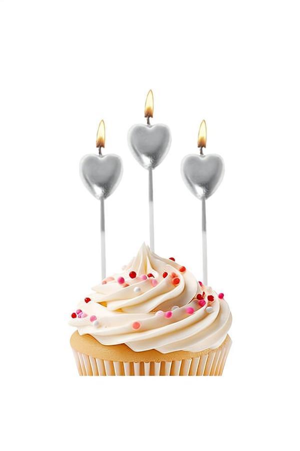 Alsepeteavm Metallic Silver Heart Shaped Candles - Image 1