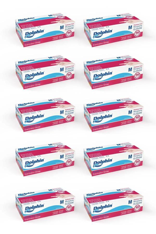 Alsepeteavm  Dolphin Beyaz Vinil Eldiveni Pudrasız M 100 Adet X 10 Paket - Image 1