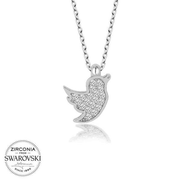 Alsepeteavm Swarovski Taşlı Gümüş Kuş Bayan Kolye - Image 1