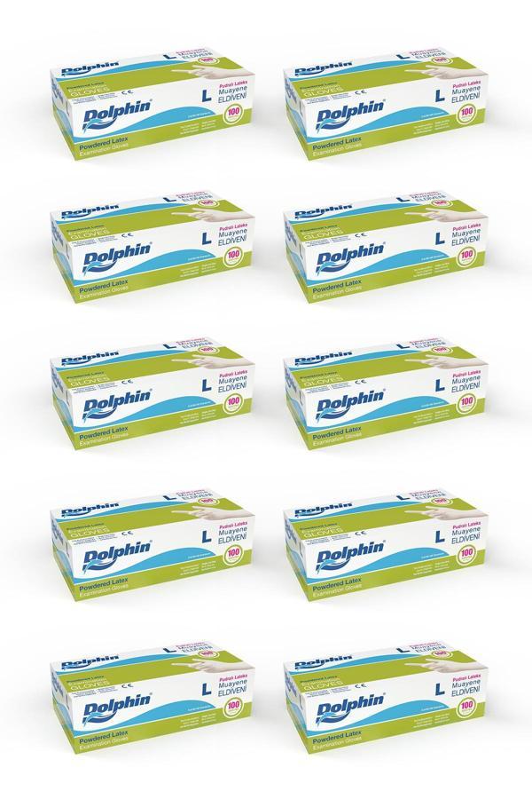 Alsepeteavm  Dolphin Beyaz Lateks Eldiven Pudralı L 100 Adet X 10 Paket - Image 1